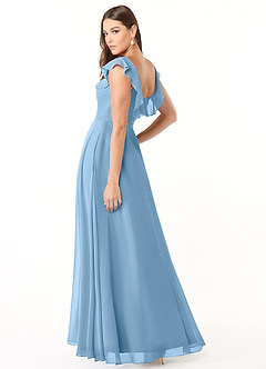 Azazie Jinny Bridesmaid Dresses Steel Blue A-Line Square Neckline Ruched Chiffon Dress image8