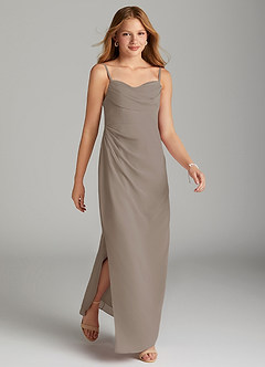 Azazie Mai Junior Taupe Sheath Pleated Chiffon Dress image4