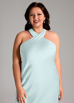 Azazie Doretta Bridesmaid Dresses Sea Glass Mermaid Pleated Stretch Satin Dress image16