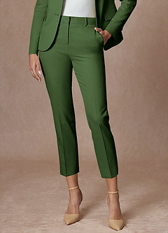 front Whitney Olive Refined Weave Performance Cropped Dress Pants