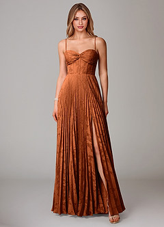 Azazie Akiko Bridesmaid Dresses Burnt Orange A-Line Sweetheart Neckline Floral Burnout Dress image1