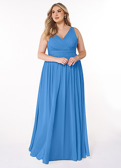 Azazie Kora Bridesmaid Dresses Blue Jay A-Line Pleated Chiffon Dress image10