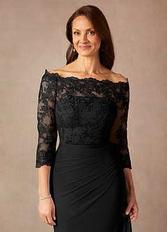 Azazie Rhonda Mother of the Bride Dresses Black Mermaid Off the Shoulder Mesh Dress image7