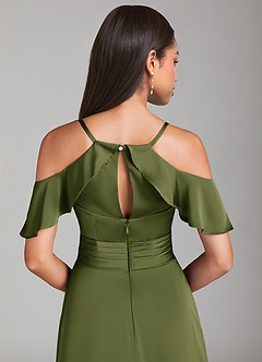 Azazie Dakota Brautjungfernkleider A-Linie Schulterfrei Stretch-Satin Kleid Olivgrün image6