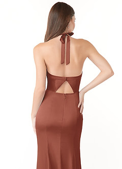 Azazie Emeria Bridesmaid Dresses Auburn Mermaid Pleated Stretch Satin Dress image3