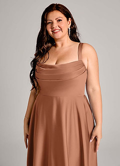 Azazie Shaude Bridesmaid Dresses Bronzer A-Line Pleated Stretch Satin Dress image9