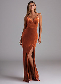 Azazie Becca Vestidos de damas de honor Vestido de Naranja Quemada de terciopelo de Corte Recto image1
