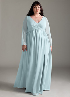 Azazie Teton Maternity Bridesmaid Dresses A-Line Long Sleeve Chiffon Floor-Length Dress image9