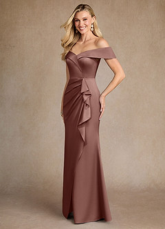 Azazie Laredo Mère de la mariée Robes Robe Sirène en Satin extensible Épaule décolletée Expresso image2