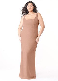 Azazie Flori Bridesmaid Dresses Champagne Rose Sheath Square Neckline Chiffon Dress image9