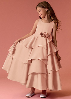 Barbie ♥ Azazie Blumenmädchenkleider A-Linie ärmellos Stretch-Satin Kleid Englisches Rosa image1