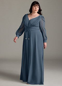 Azazie Sage Final Sale Neptune A-Line Long Sleeve Chiffon Dress image9