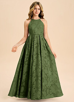 Azazie Arianthe Junior A-Linie Plissee Blumen-Burnout Kleid Olivgrün image3
