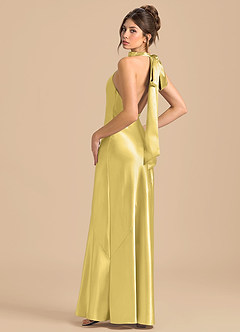 Azazie Velli Robes de demoiselle d'honneur Robe Fourreau en Satiné métallisé Col Haut Canari image1