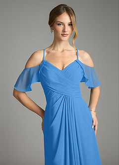 Azazie Dakota Bridesmaid Dresses Blue Jay A-Line V-Neck Pleated Chiffon Dress image7