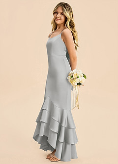 Azazie Fay Junior Silver Mermaid Ruched Stretch Satin Dress image3