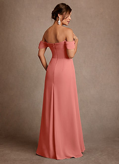 Azazie Amherst Mother of the Bride Dresses Salmon Pink A-Line Off the Shoulder Chiffon Dress image3