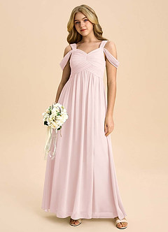 Azazie Lianne Junior Blushing Pink A-Line Off the Shoulder Chiffon Dress image5