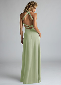 Azazie Clarice Bridesmaid Dresses Dusty Sage A-Line High Neck Stretch Satin Dress image3