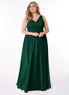 Azazie Kora Bridesmaid Dresses Emerald A-Line Pleated Chiffon Dress image10