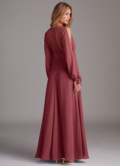 Azazie Matilda Bridesmaid Dresses Merlot A-Line Long Sleeve Chiffon Dress image2