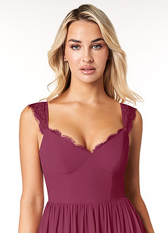 Azazie Cleobella Brautjungfernkleider A-Linie Herzchen Spitze Chiffon Kleid Maulbeerrot image6