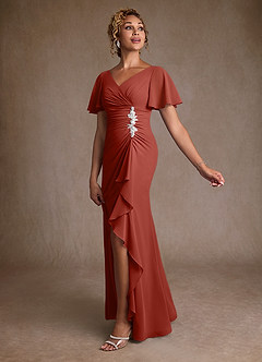 Azazie Suffolk Moeder van de bruid jurken A-Lijn Jurk van Chiffon Geplooid Terracotta image2