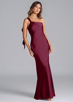 Azazie Driea 신부 들러리 드레스 인어 한쪽 어깨 스트레치 새틴 바닥 길이 드레스 image1