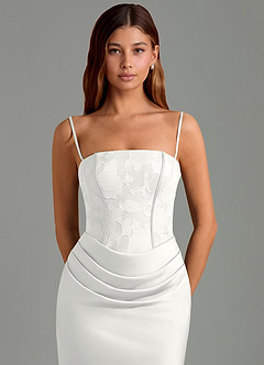 Azazie Emilia Bridesmaid Dresses White Mermaid Strapless Stretch Satin Dress image6