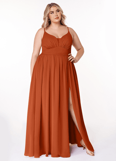 Azazie Rayna Bridesmaid Dresses Burnt Orange A-Line V-Neck Pleated Chiffon Dress image7