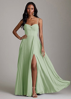 Azazie Akiko Abiti da Damigella Abito A-Line in Chiffon Scollo a Cuore Verde Salvia image3
