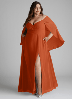 Azazie Cienna Vestidos de damas de honor Vestido de Naranja Quemada de Gasa de Corte en A con Vestidos sin tirantes image9