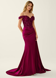 Nerine Burgundy Lace Corset Lace Up Back Mermaid Prom Dress image1