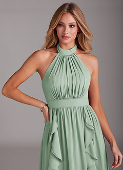 Azazie Avary Bridesmaid Dresses Agave A-Line Pleated Chiffon Dress image6