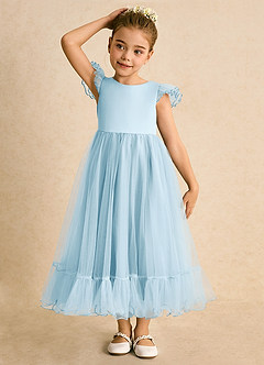Azazie Phebs Robe Demoiselle D'honneur Fillette Robe Trapèze en Tulle Bleu Ciel image5