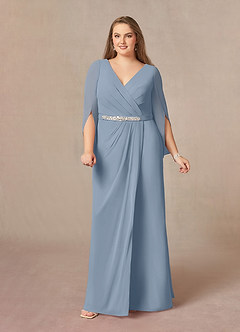 Azazie Belinda Mother of the Bride Dresses Dusty Blue A-Line V-Neck Pleated Chiffon Dress image8