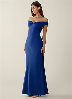 Gwendonme Royal Blue Satin Crystal Linen Prom Dress image3