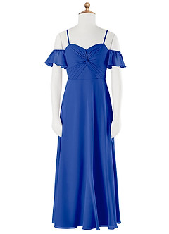 Azazie Juna Junior Royal Blue A-Line Off the Shoulder Chiffon Dress image6