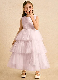 Azazie Marshmallow Flower Girl Dresses Blushing Pink Ball-Gown Bow Tulle Dress image5