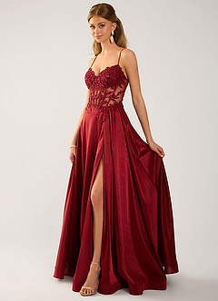 Isoldemark Burgundy Beading Sequin Embroidery Satin Prom Dress image3