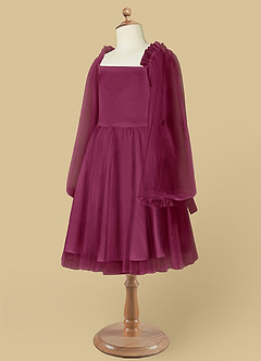 Azazie Aya Flower Girl Dresses Mulberry A-Line with Sleeves Tulle Dress image8