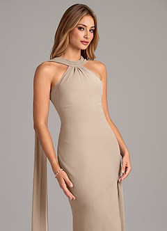 Azazie Kinsley Bridesmaid Dresses Taupe Mermaid Pleated Chiffon Dress image7