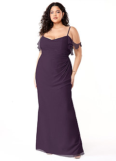 Azazie Emeralda Bridesmaid Dresses Plum Sheath Off the Shoulder Chiffon Dress image7
