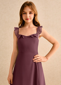 Azazie Chip Girls Formal Blumenmädchenkleider A-Linie ärmellos Chiffon Kleid Sangria image6