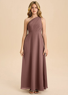 Azazie Phaedra Junior Espresso A-Line Pleated Chiffon Dress image4