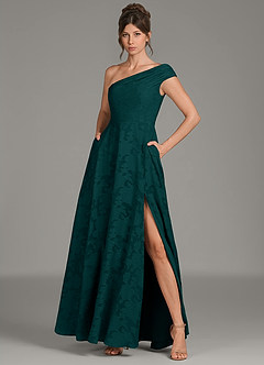 Azazie Melanie Bridesmaid Dresses Pine A-Line One Shoulder Floral Burnout Dress image3