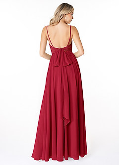 Azazie Gracie Robes de demoiselle d'honneur Robe Trapèze en Mousseline de soie Plissée Écarlate image3