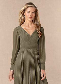 Azazie Zina Kleider für die Brautmutter A-Linie Plissee Chiffon Kleid Weidengrün image5
