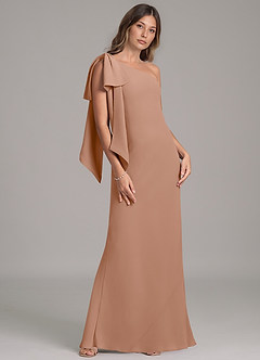 Azazie Capri Bridesmaid Dresses Champagne Rose A-Line One Shoulder Chiffon Dress image4