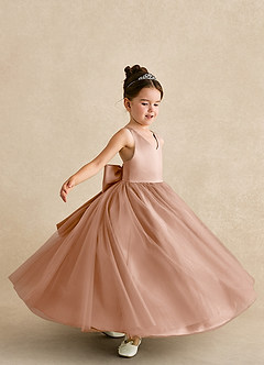 Azazie Peanut Flower Girl Dresses Champagne Rose A-Line Strap Tulle Dress image5